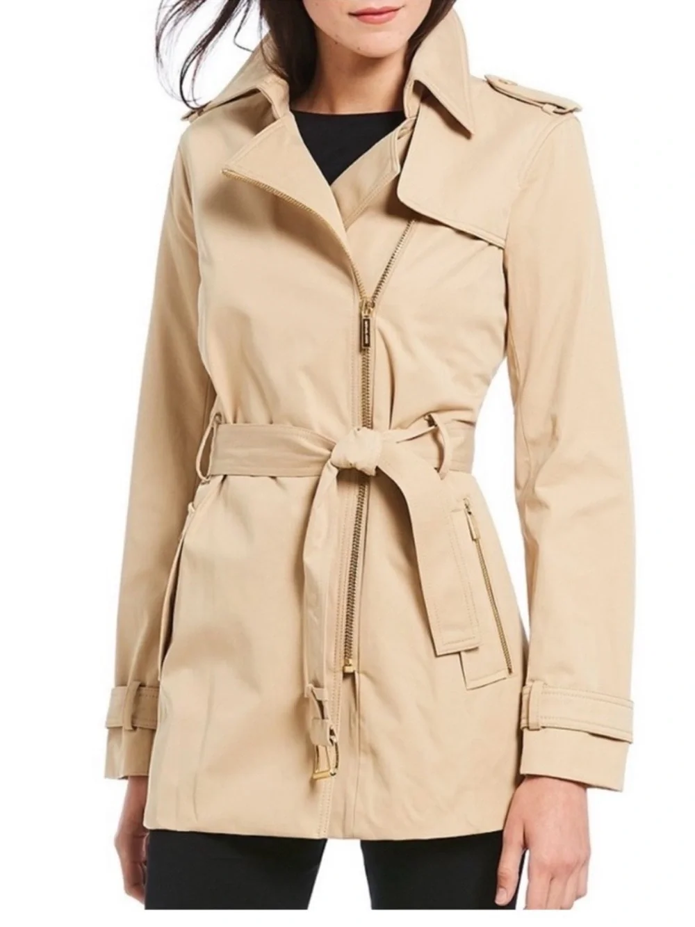 Michael Kors Zip Up Trench Coat Tan Size Petite Small NWT